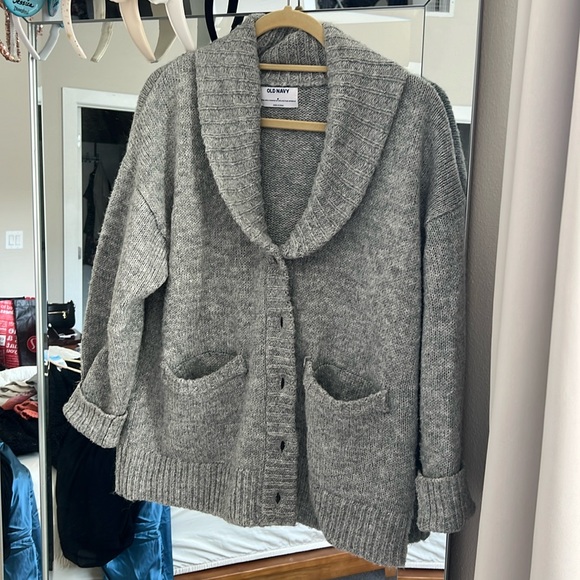 Old Navy Sweaters - Old Navy Gray Shawl Collar Buttoned Cardigan